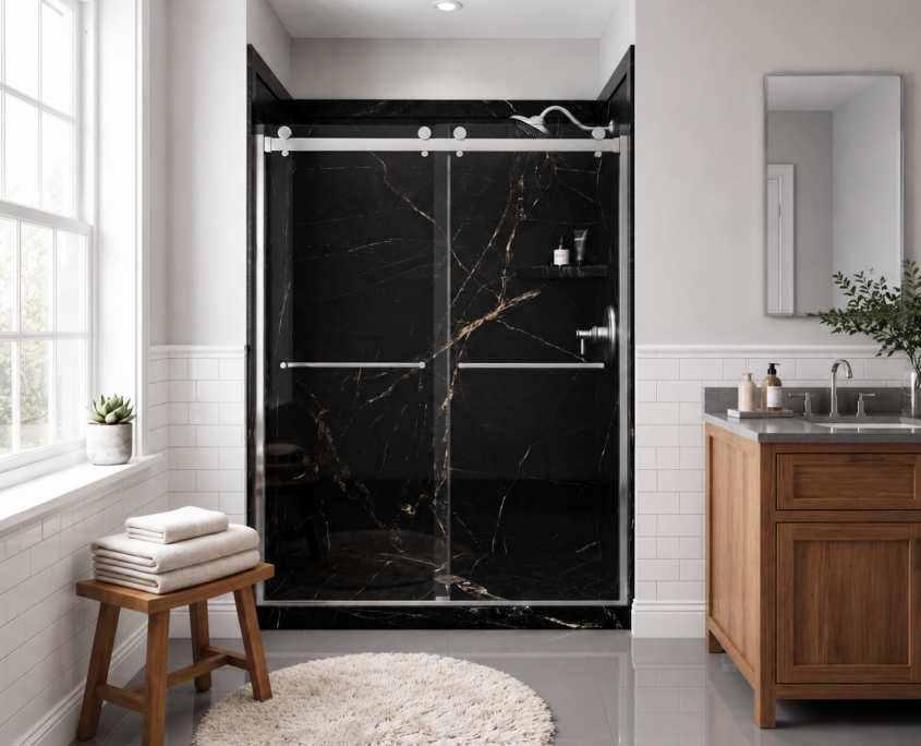 Sentrel-Groutless-Article Sentrel shower walls in calacatta white